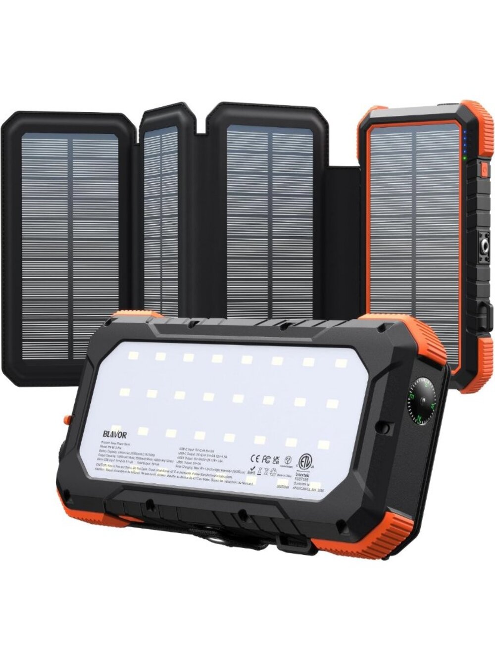 20,000mAh Solar Power Bank Portable Charger with 4 Foldable Solar Panels